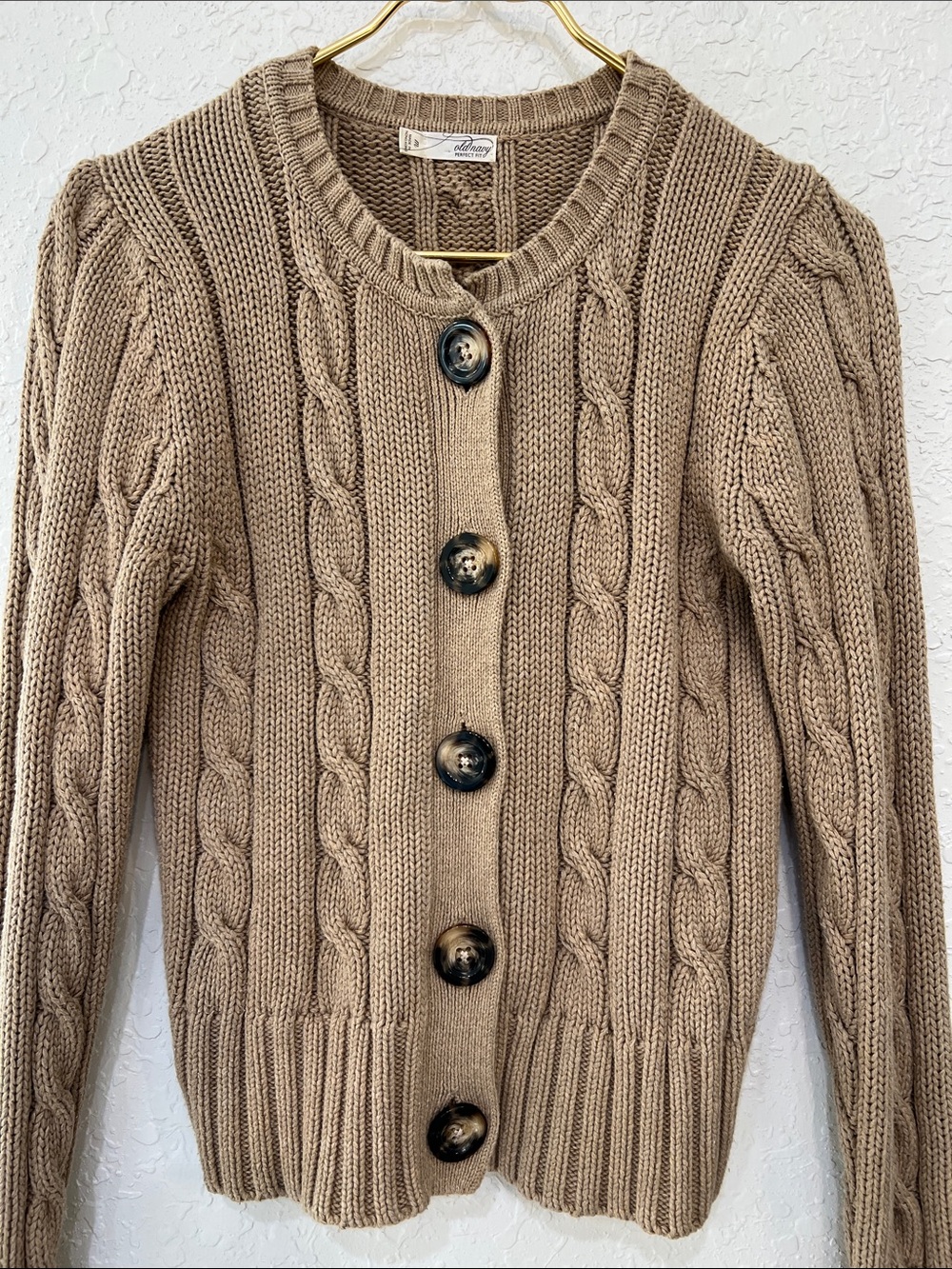 Old Navy Cable Knit Button Front Cardigan Sweater Tan M - Picture 2 of 7
